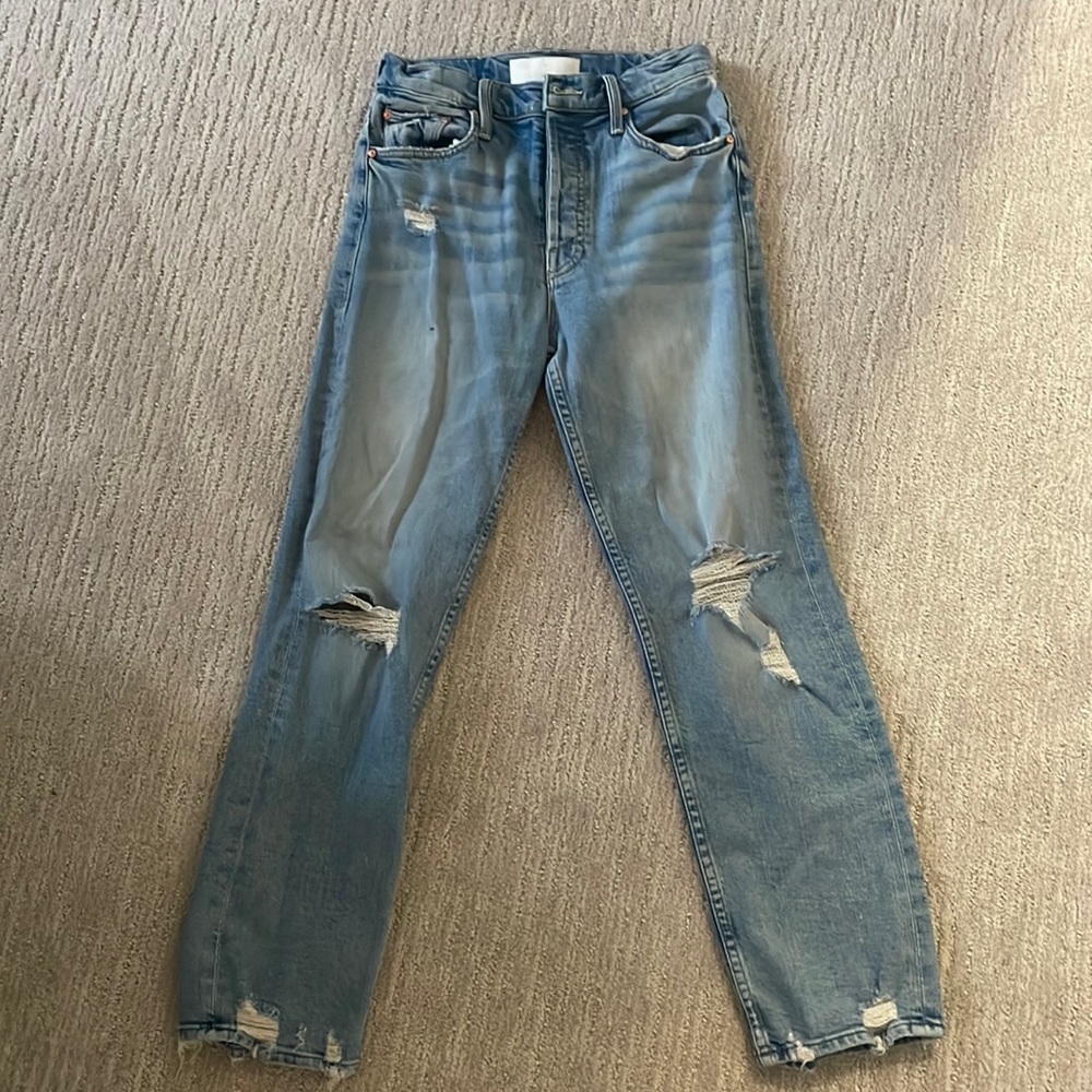 Mother the tomcat ripped crop straight leg jeans